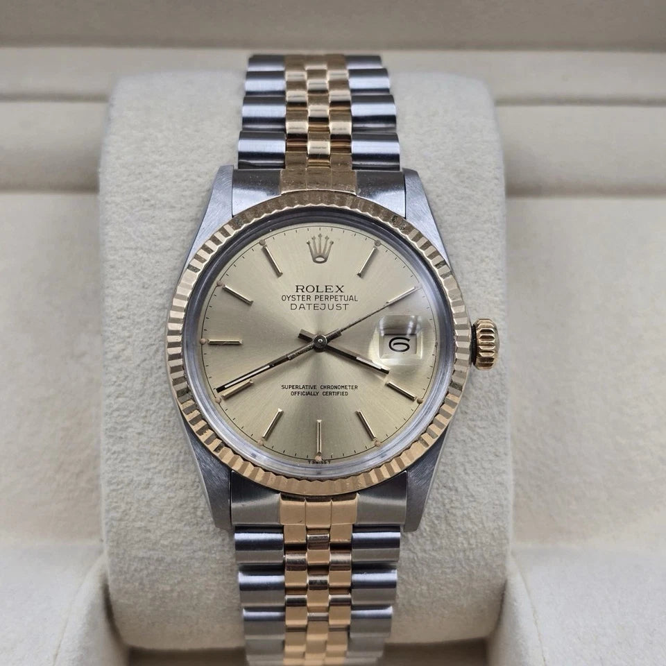 PAPERS Rolex Datejust Champagne Two-Tone Yellow Gold Jubilee 16013 36mm Watch