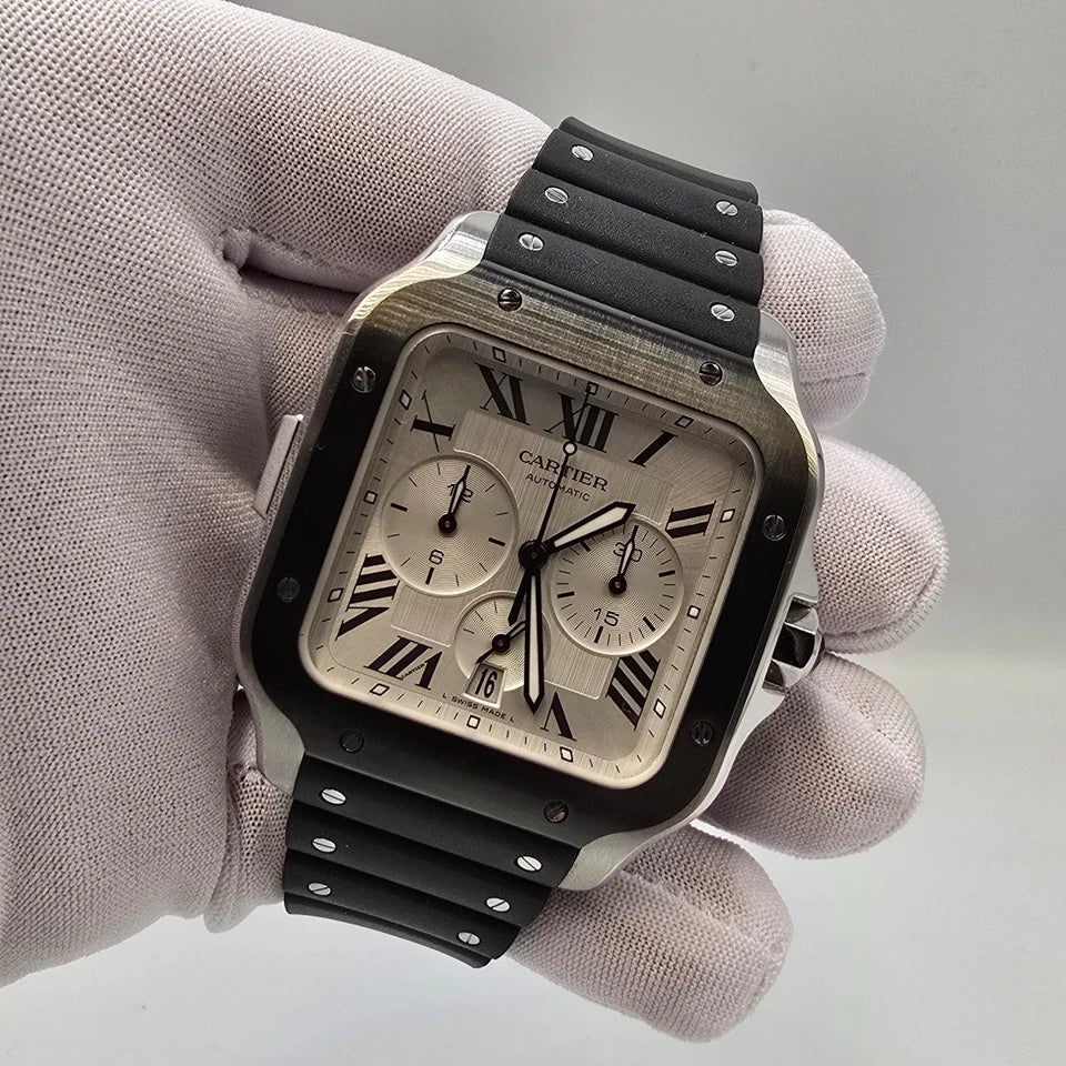 PAPERS Cartier Santos De Cartier Chronograph Roman Dial 43mm Watch WSSA0017 BOX