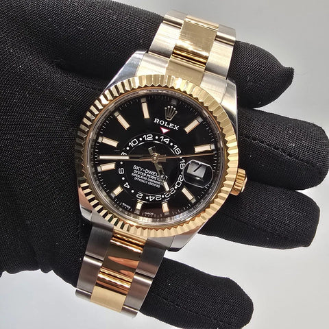 2022 MINT PAPERS Rolex Sky-Dweller Two-Tone Gold Steel Black 42mm 326933 BOX