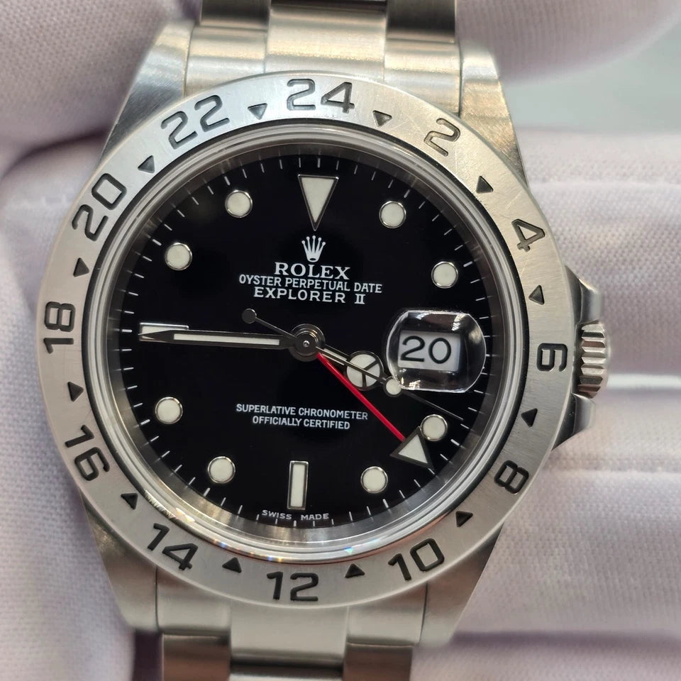 2005 Rolex Explorer II 16570 Steel Black Dial NO HOLES Automatic Date Watch 40MM