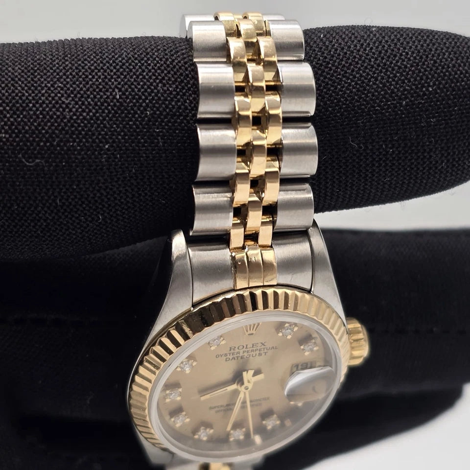 Rolex Datejust 26mm Champagne Diamond Dial Two Tone NO HOLES Jubilee Watch 69173