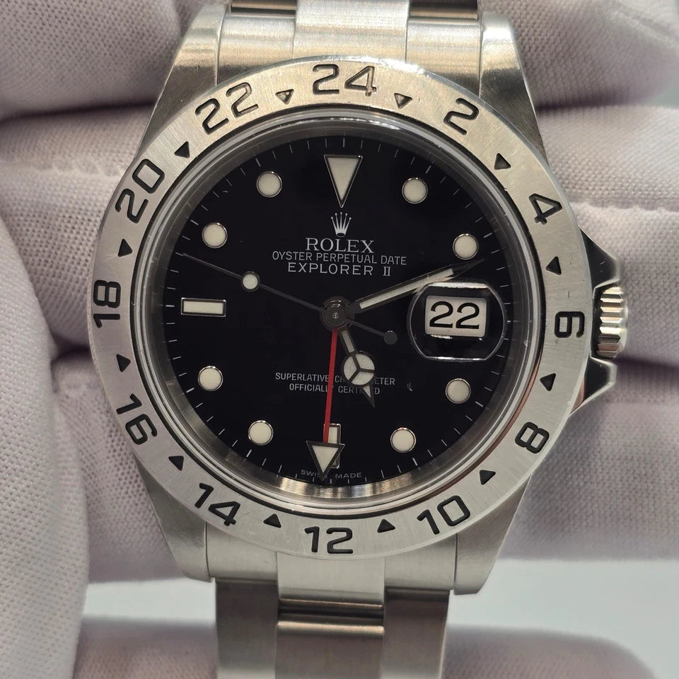 2007 Rolex Explorer II 16570 Steel Black Dial NO HOLES Automatic Date Watch 40MM