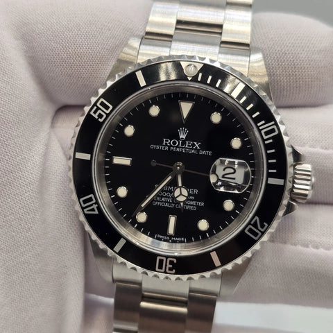PAPERS 2006 Rolex Submariner Date Steel NO HOLES Black Dial 40mm Watch 16610
