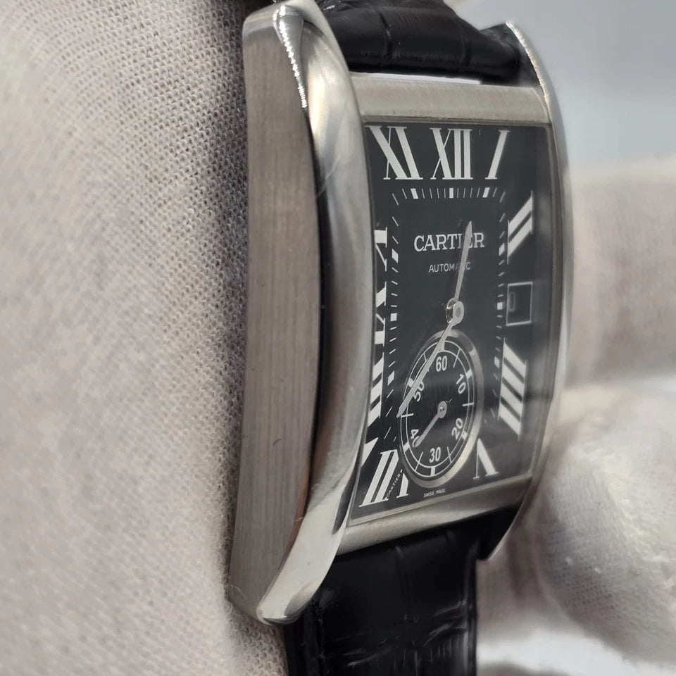 Cartier Tank MC 3589 W5330004 Stainless Black Dial Automatic Men's Watch 34mm