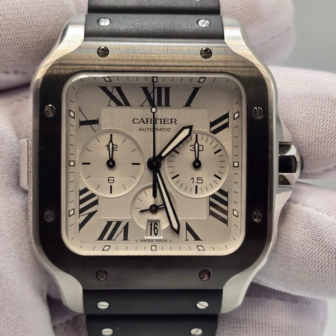 PAPERS Cartier Santos De Cartier Chronograph Roman Dial 43mm Watch WSSA0017 BOX