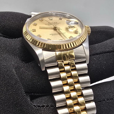 Rolex Datejust 36mm Champagne Diamond Dial 18K Yellow Gold Two Tone Watch 16233