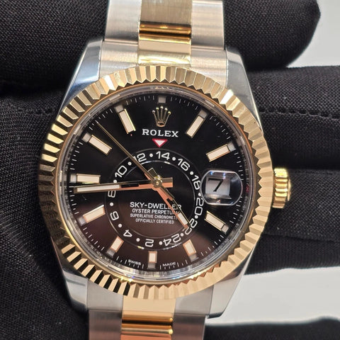 2022 MINT PAPERS Rolex Sky-Dweller Two-Tone Gold Steel Black 42mm 326933 BOX