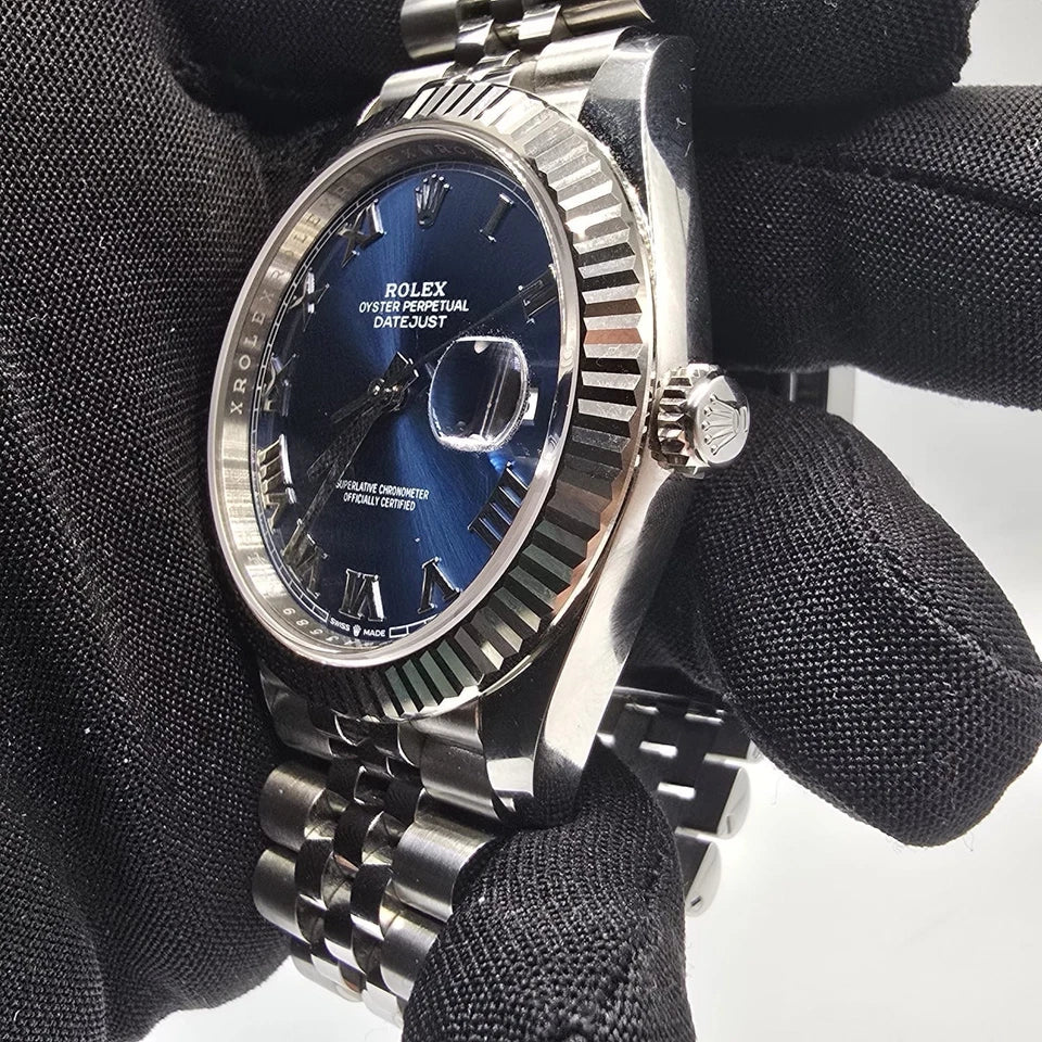 PAPERS 2024 Rolex Datejust 41mm 126334 Blue Jubilee Fluted White Gold Bezel BOX