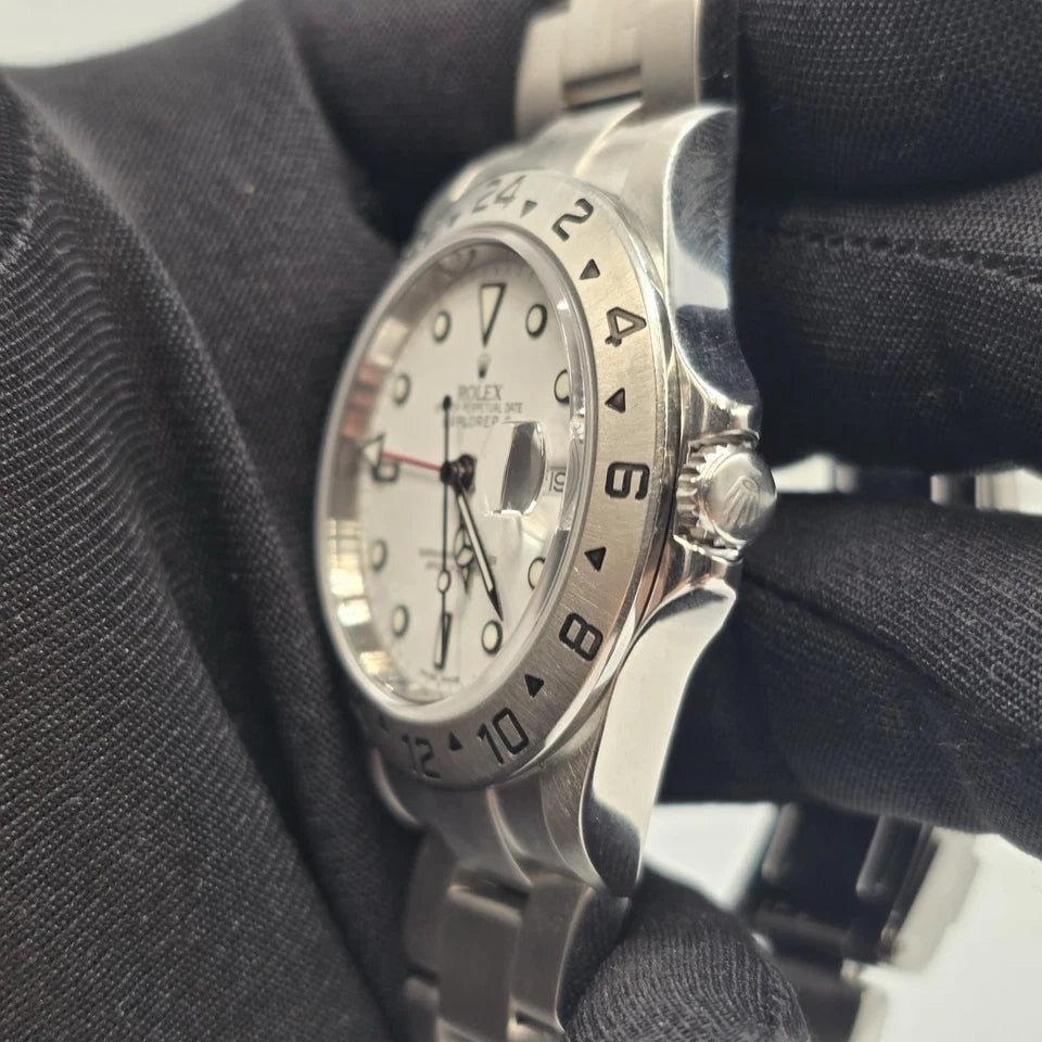 2007 Rolex Explorer II White 40mm Steel NO HOLES Oyster Date Watch 16570