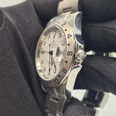 2007 Rolex Explorer II White 40mm Steel NO HOLES Oyster Date Watch 16570