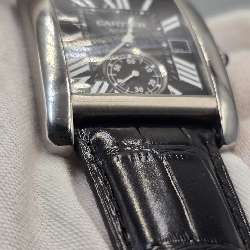 Cartier Tank MC 3589 W5330004 Stainless Black Dial Automatic Men's Watch 34mm