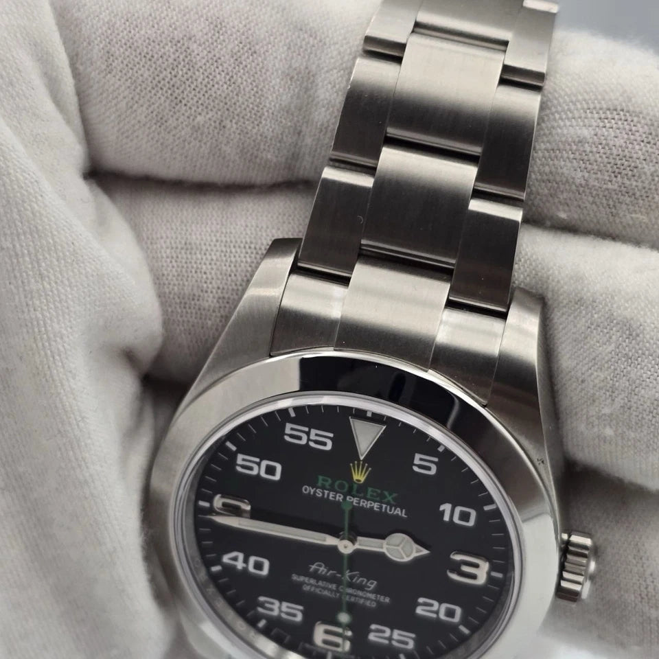 2022 PAPERS Rolex Air King 116900 Black Arabic Dial 40mm Steel Green Watch BOX