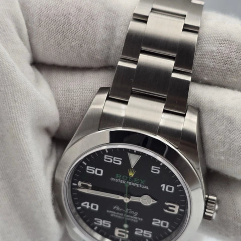 2022 PAPERS Rolex Air King 116900 Black Arabic Dial 40mm Steel Green Watch BOX