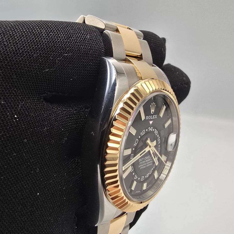 2022 MINT PAPERS Rolex Sky-Dweller Two-Tone Gold Steel Black 42mm 326933 BOX