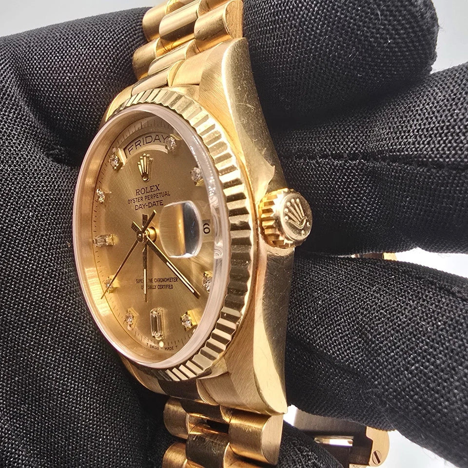 Rolex 18K Gold Day-Date President Gold Champagne Diamond Dial 36mm Watch 18238