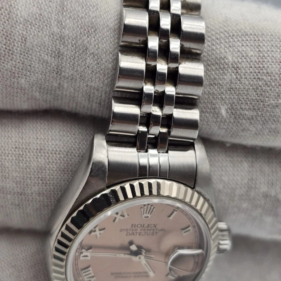 PAPERS Rolex Ladies Datejust 69174 26mm Pink Dial Steel 18K White Gold Bezel