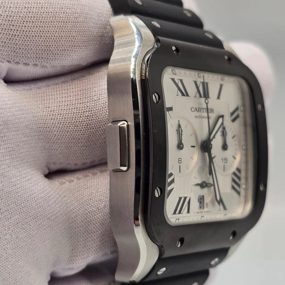 PAPERS Cartier Santos De Cartier Chronograph Roman Dial 43mm Watch WSSA0017 BOX