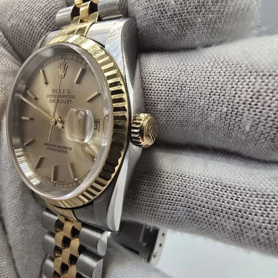 PAPERS Rolex DateJust 36mm NO-HOLES Champagne Two-Tone 18K Watch 16233 BOX