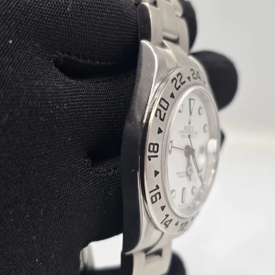 2007 Rolex Explorer II White 40mm Steel NO HOLES Oyster Date Watch 16570