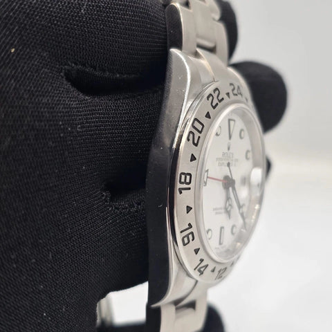 2007 Rolex Explorer II White 40mm Steel NO HOLES Oyster Date Watch 16570