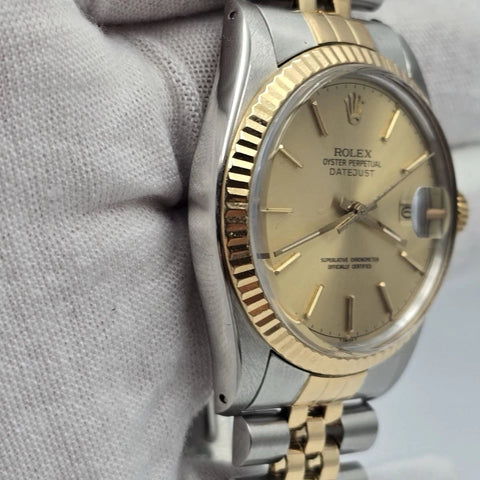 PAPERS Rolex Datejust Champagne Two-Tone Yellow Gold Jubilee 16013 36mm Watch