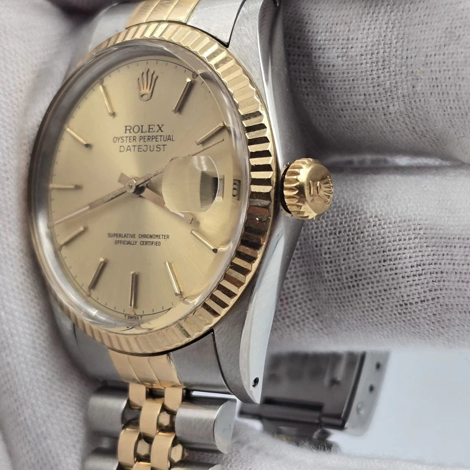 PAPERS Rolex Datejust Champagne Two-Tone Yellow Gold Jubilee 16013 36mm Watch