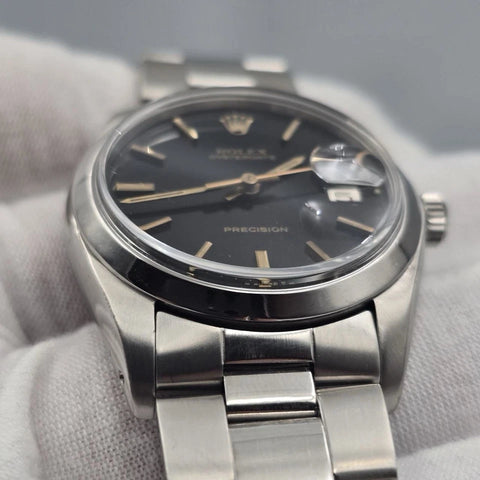 Rolex Oyster Date Precision 6694 Stainless Steel 34mm Black Dial Watch