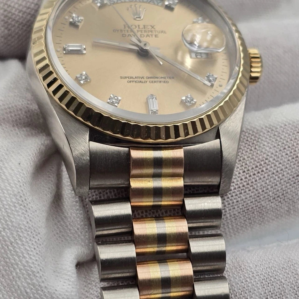 Rolex 18K Day-Date President TRIDOR Champagne Diamond Dial 36mm Watch 18239BIC