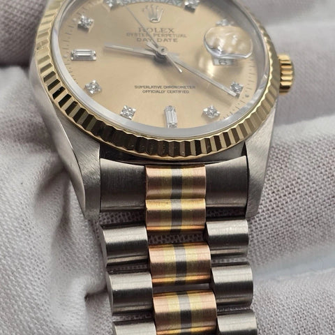 Rolex 18K Day-Date President TRIDOR Champagne Diamond Dial 36mm Watch 18239BIC