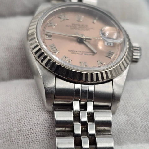 PAPERS Rolex Ladies Datejust 69174 26mm Pink Dial Steel 18K White Gold Bezel