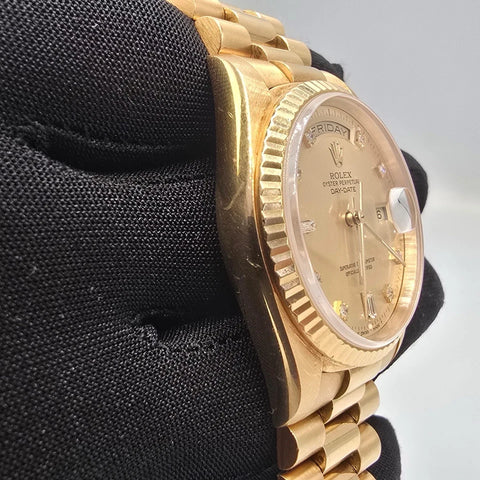 Rolex 18K Gold Day-Date President Gold Champagne Diamond Dial 36mm Watch 18238