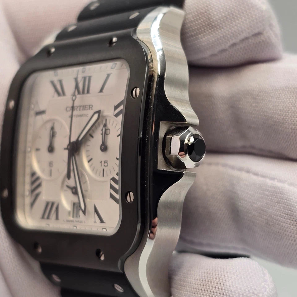 PAPERS Cartier Santos De Cartier Chronograph Roman Dial 43mm Watch WSSA0017 BOX