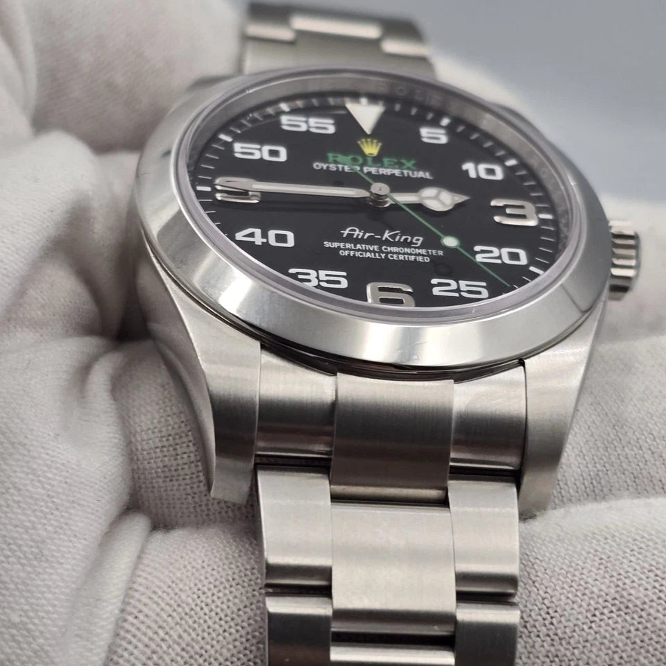 2022 PAPERS Rolex Air King 116900 Black Arabic Dial 40mm Steel Green Watch BOX