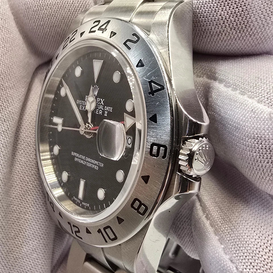 2005 Rolex Explorer II 16570 Steel Black Dial NO HOLES Automatic Date Watch 40MM