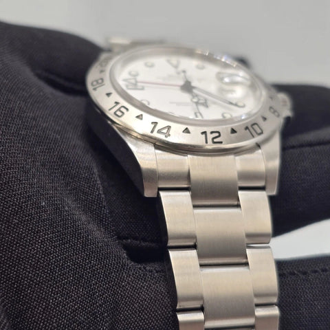 2007 Rolex Explorer II White 40mm Steel NO HOLES Oyster Date Watch 16570