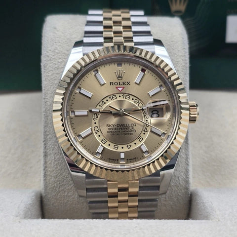 2023 PAPERS Rolex Sky-Dweller 42mm 336933 Two Tone Jubilee Champagne Dial BOX