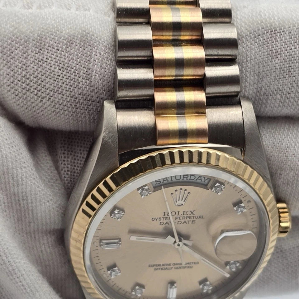 Rolex 18K Day-Date President TRIDOR Champagne Diamond Dial 36mm Watch 18239BIC