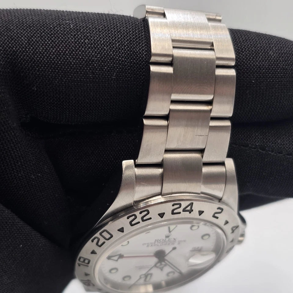 2007 Rolex Explorer II White 40mm Steel NO HOLES Oyster Date Watch 16570