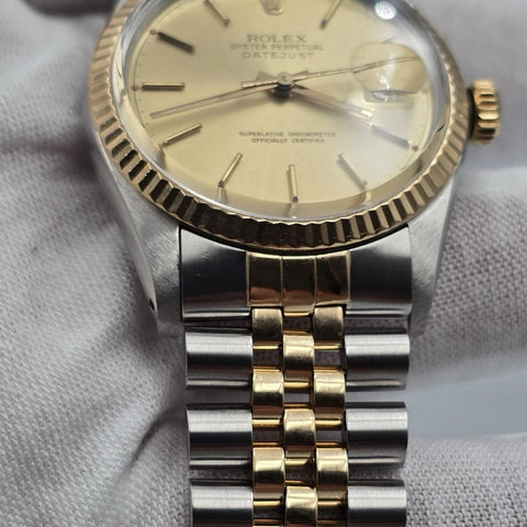 PAPERS Rolex Datejust Champagne Two-Tone Yellow Gold Jubilee 16013 36mm Watch