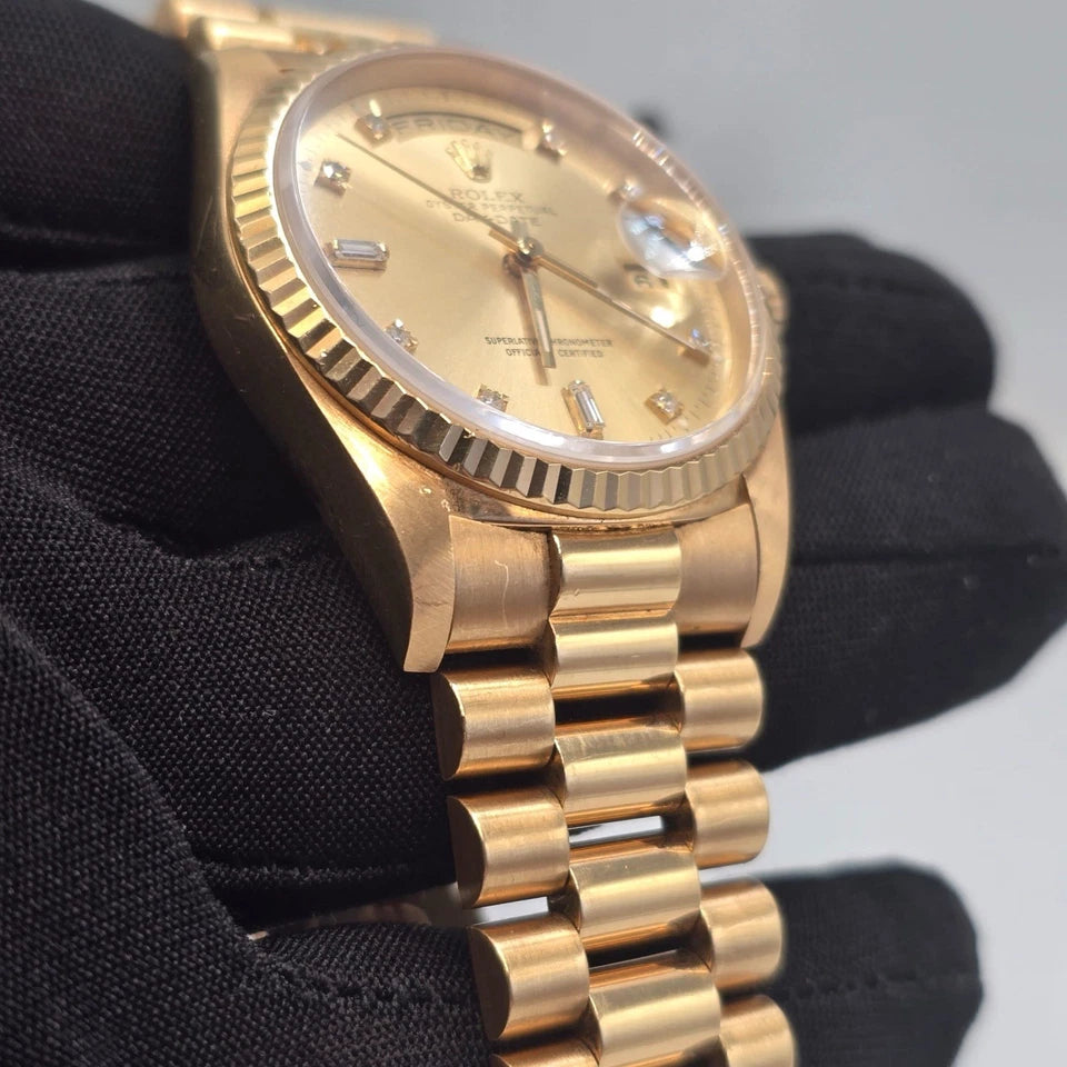 Rolex 18K Gold Day-Date President Gold Champagne Diamond Dial 36mm Watch 18238