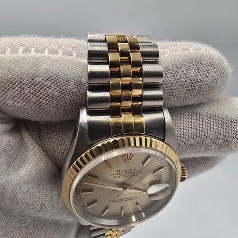 PAPERS Rolex DateJust 36mm NO-HOLES Champagne Two-Tone 18K Watch 16233 BOX