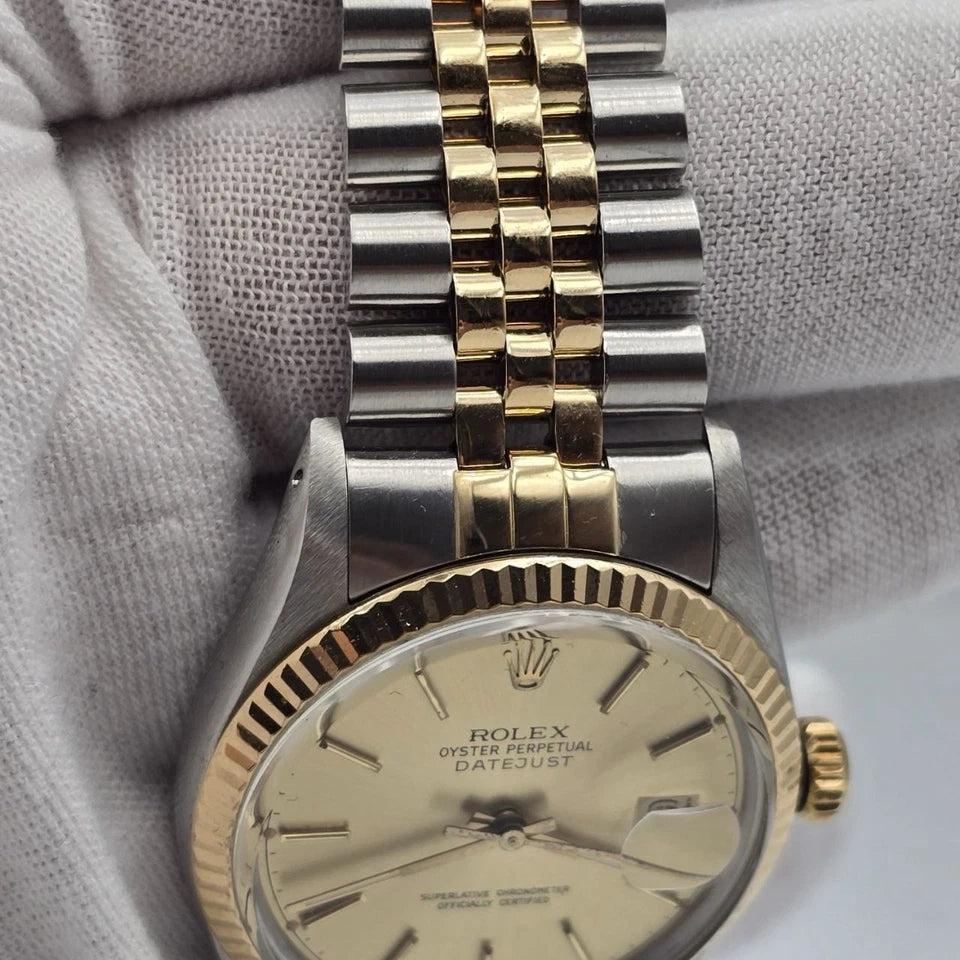 PAPERS Rolex Datejust Champagne Two-Tone Yellow Gold Jubilee 16013 36mm Watch