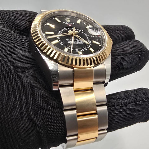 2022 MINT PAPERS Rolex Sky-Dweller Two-Tone Gold Steel Black 42mm 326933 BOX