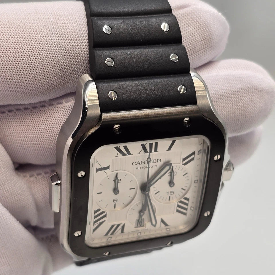 PAPERS Cartier Santos De Cartier Chronograph Roman Dial 43mm Watch WSSA0017 BOX