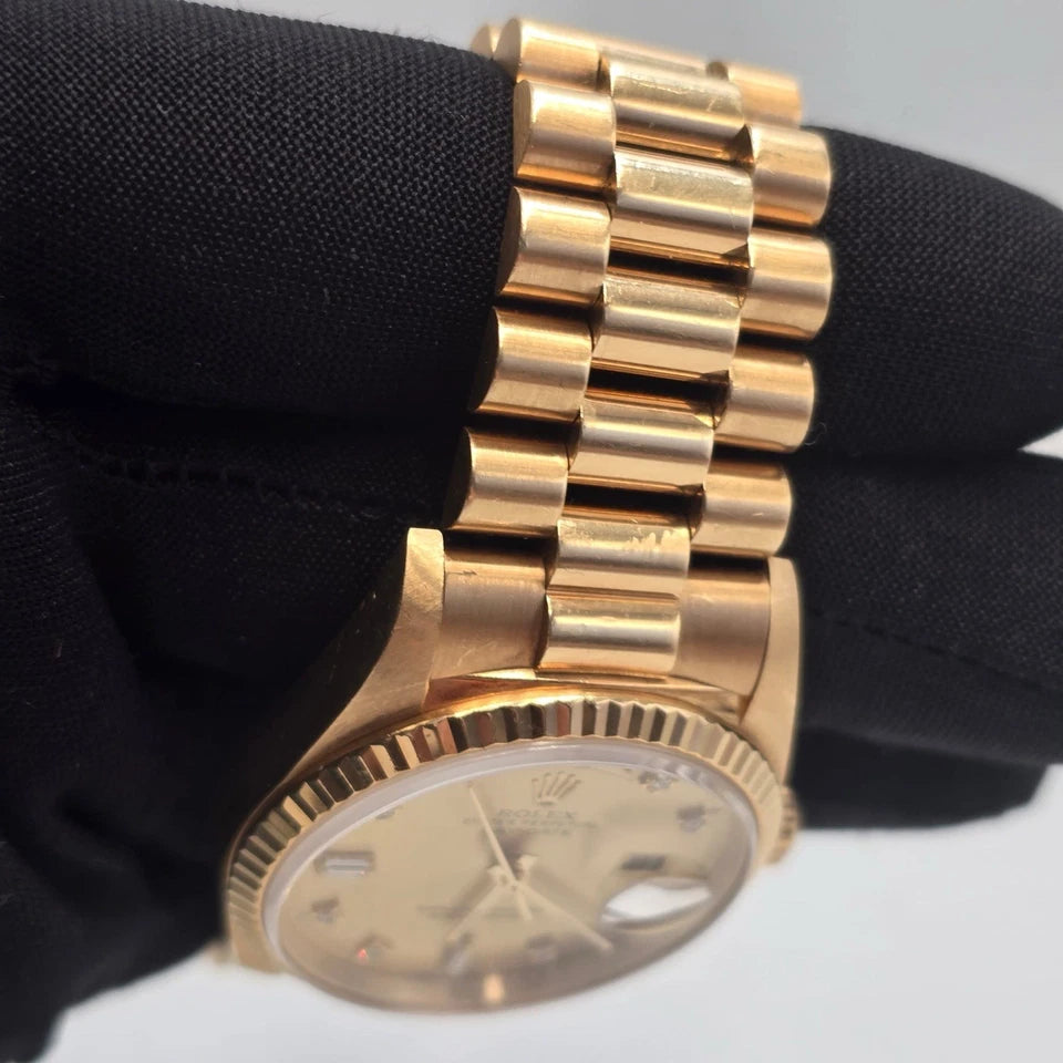 Rolex 18K Gold Day-Date President Gold Champagne Diamond Dial 36mm Watch 18238