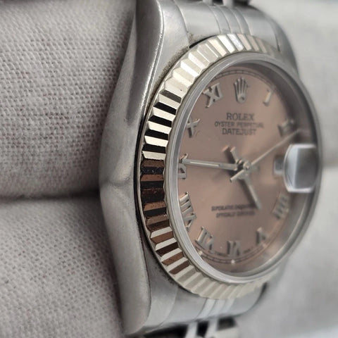 PAPERS Rolex Ladies Datejust 69174 26mm Pink Dial Steel 18K White Gold Bezel