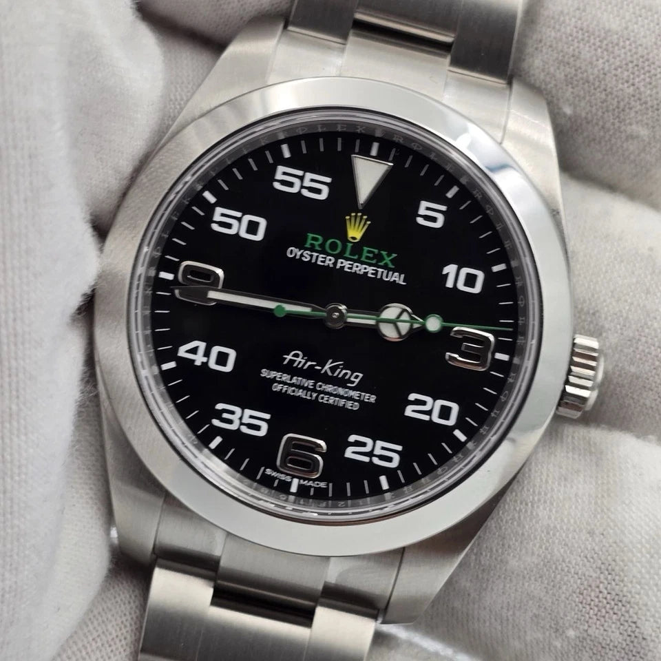 2022 PAPERS Rolex Air King 116900 Black Arabic Dial 40mm Steel Green Watch BOX