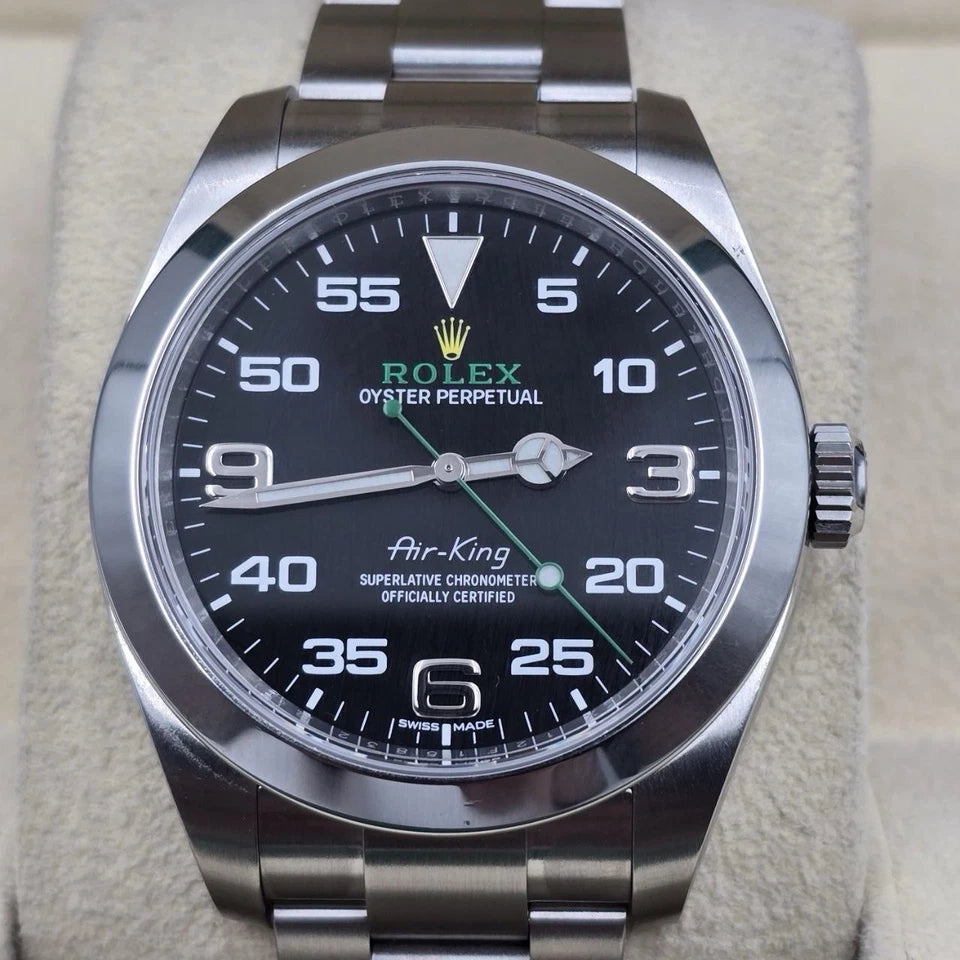 2022 PAPERS Rolex Air King 116900 Black Arabic Dial 40mm Steel Green Watch BOX