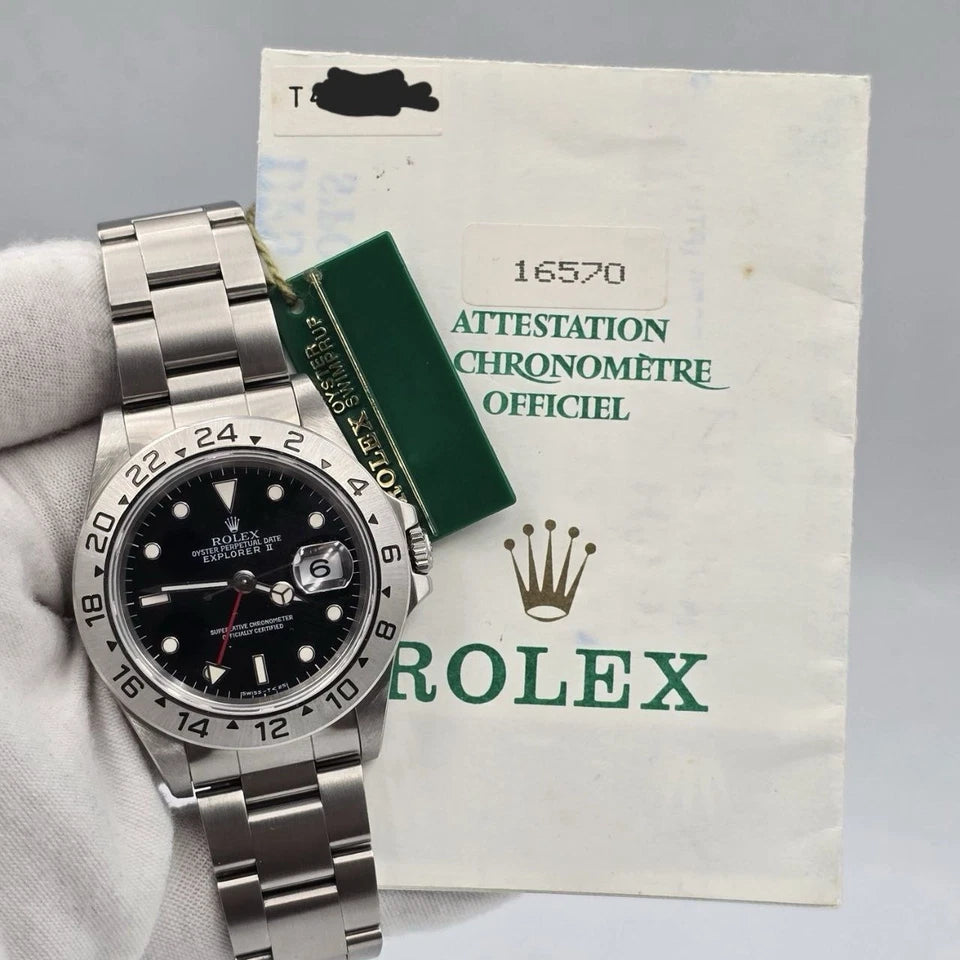 MINT PAPERS Rolex Explorer II 16570 Steel Black Dial Date 40mm Watch