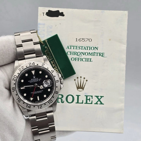 MINT PAPERS Rolex Explorer II 16570 Steel Black Dial Date 40mm Watch